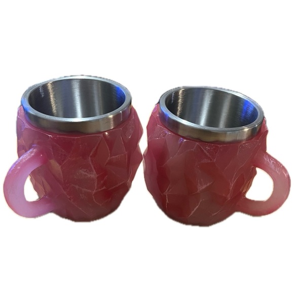 Pink Geometric Mugs with Stainless Steel Interior - Picture 6 of 6
